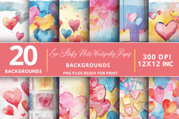 Download Love Sticky Notes Digital Paper Bundle - Digital Collection