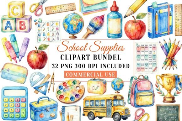 Download Watercolor School Supplies Clipart - Supplies Collection