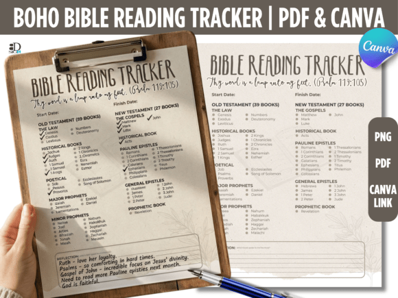 Download Boho Bible Reading Tracker PDF &amp; Canva - Canva Collection