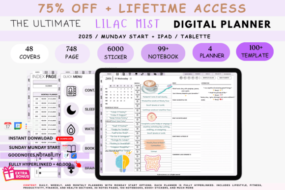 Download Lilac Mist Scheduled Digital Planner - Digital Collection