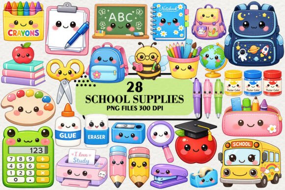 Download Kawaii School Supplies Stickers Clipart - Supplies Collection