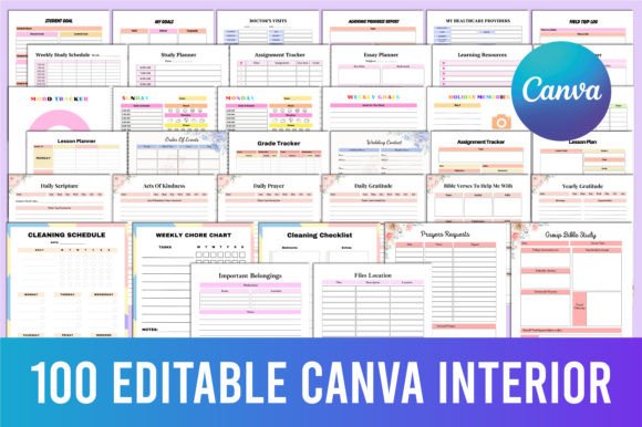 Download 100 Editable Canva KDP Interior - Canva Collection