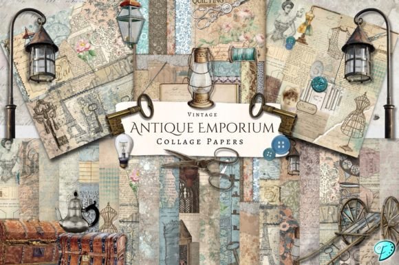 Download Antique Emporium Digital Collage Papers - Digital Collection