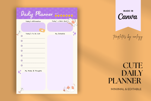 Download FREE Cat Themed Cute Daily Planner Canva - Canva Collection