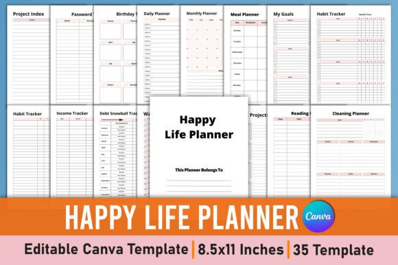 Download Editable Happy Life Planner Canva - Canva Collection