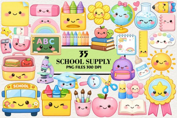 Download Kawaii School Supplies Clipart Bundle - Supplies Collection