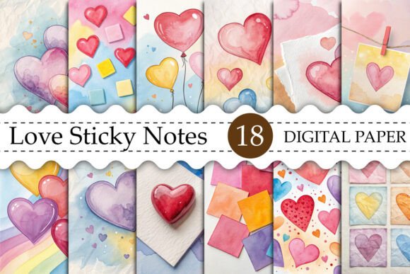 Download Love Sticky Notes Digital Paper Bundle - Digital Collection