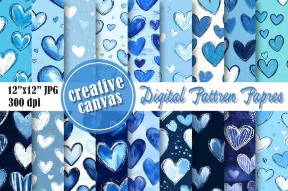 Download Blue Heart Digital Paper Bundle - Digital Collection