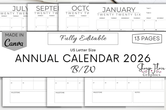 Download Calendar 2026 | Monthly Bundle | Canva - Canva Collection