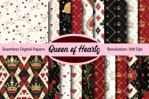 Download Queen of Hearts Seamless Digital Paper - Digital Collection