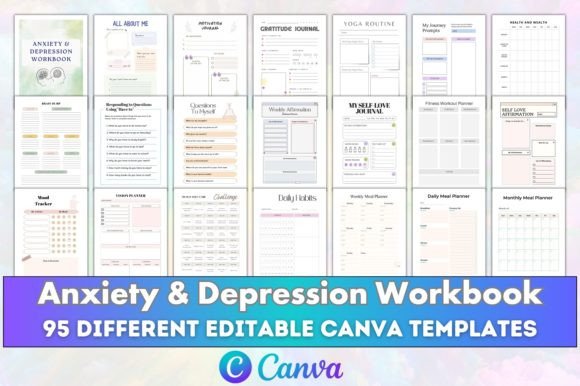 Download Canva Anxiety &amp; Depression Workbook KDP - Canva Collection