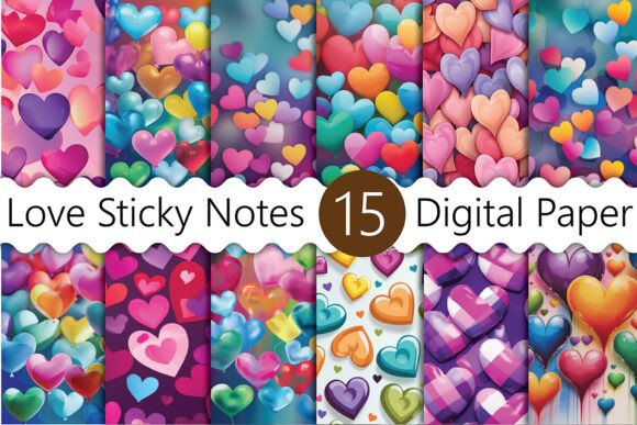 Download Love Sticky Notes Digital Paper Bundle - Digital Collection