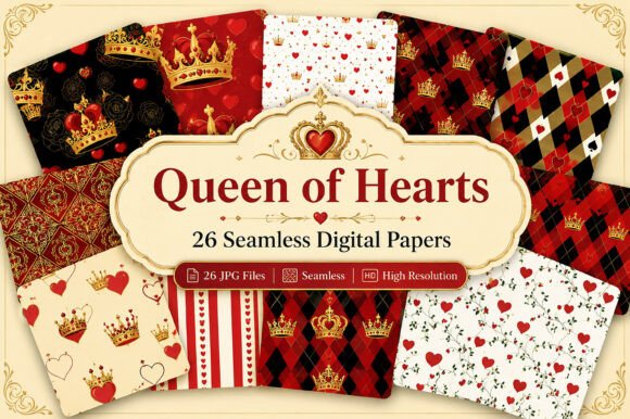 Download Queen of Hearts Seamless Digital Bundle - Digital Collection