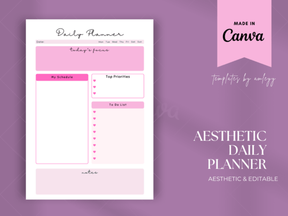 Download Aesthetic Daily Planner Template Canva - Canva Collection
