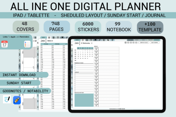 Download Blue Digital Planner-Journal Sheduled - Digital Collection