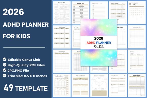 Download 2026 ADHD Planner for Kids Canva - Canva Collection