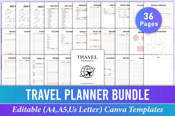 Download Editable Travel Planner Bundle Canva Kdp - Canva Collection