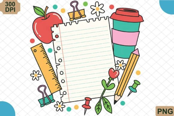 Download Cute School Supplies Notebook Frame - Supplies Collection